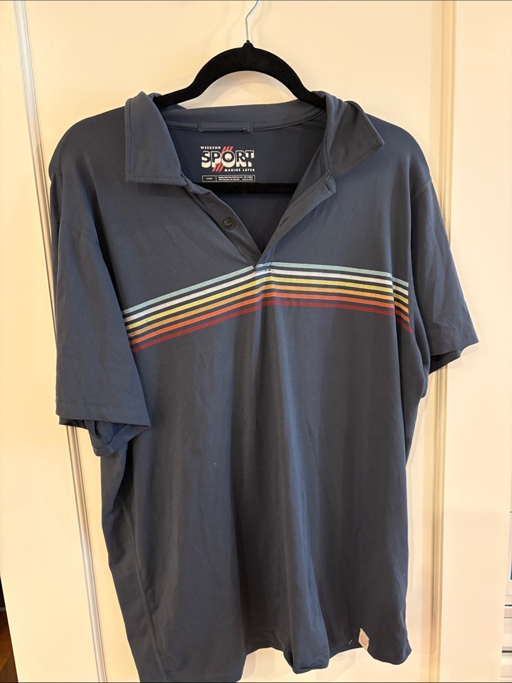 Marine Layer Men's Navy Polo with Multicolor Stripe
